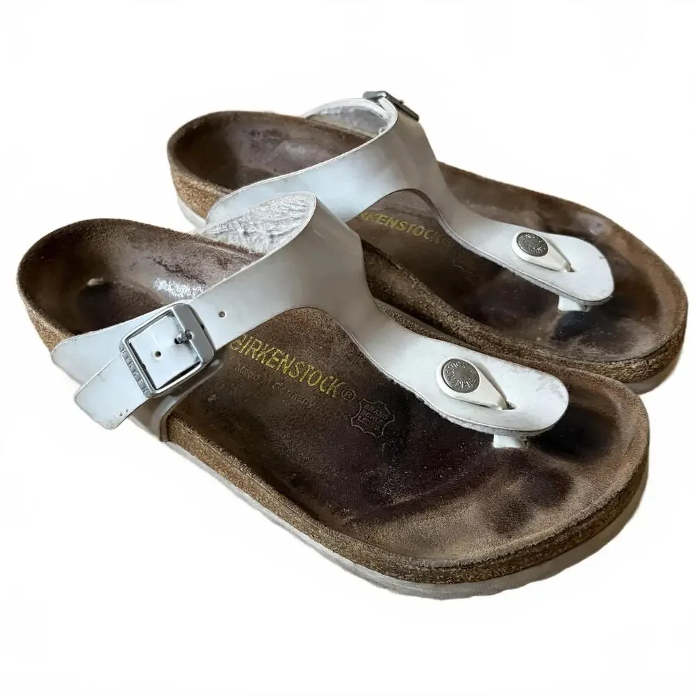 Birkenstock Gizeh Sandals Leather Thong White EU Size 38 Women 7 L7 M5